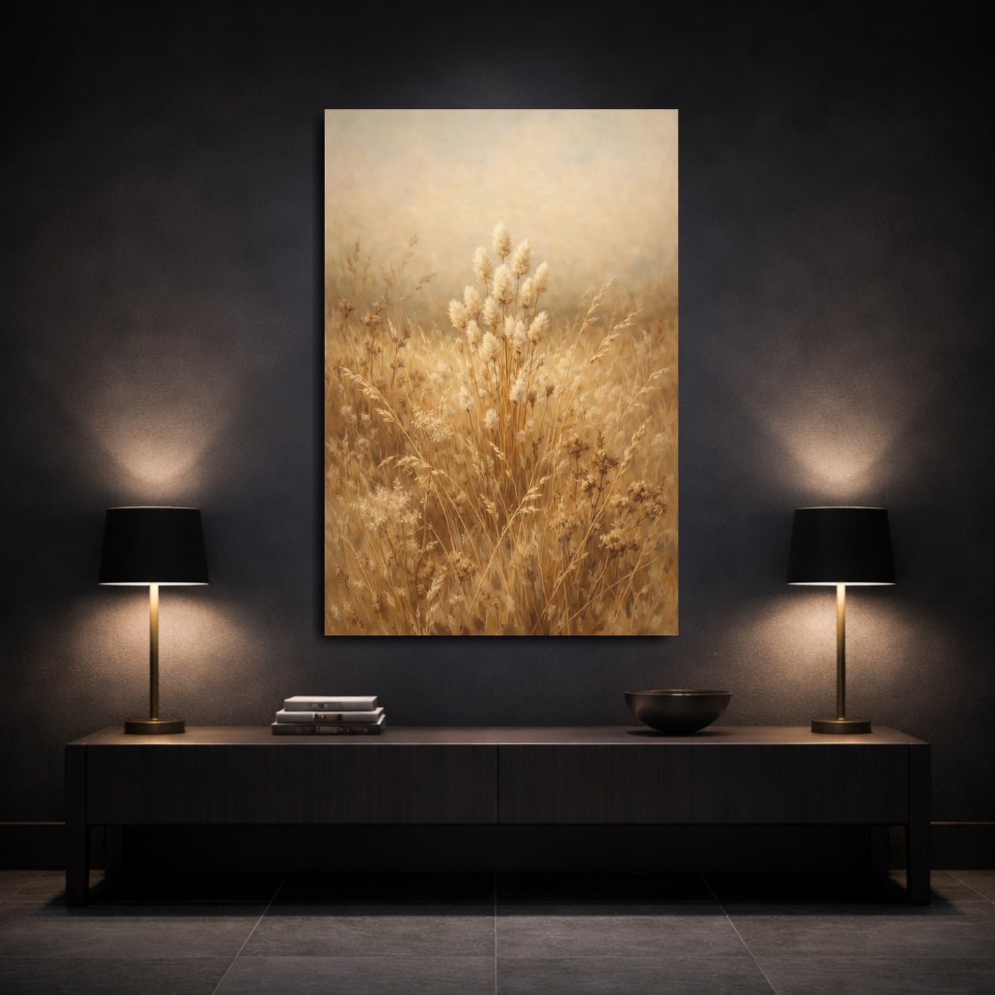 Mockup 2. Nature Pampas Grass Golden Pampas Field shown as stretched canvas wall art