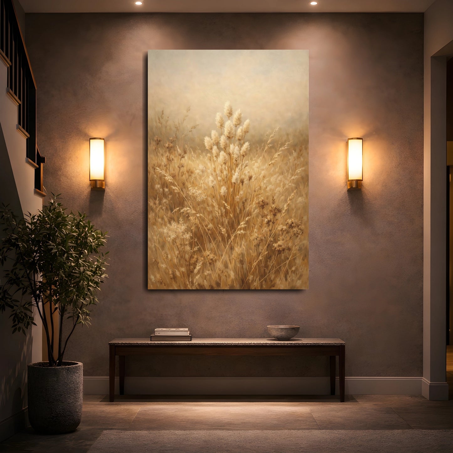 Mockup 4. Nature Pampas Grass Golden Pampas Field shown as stretched canvas wall art