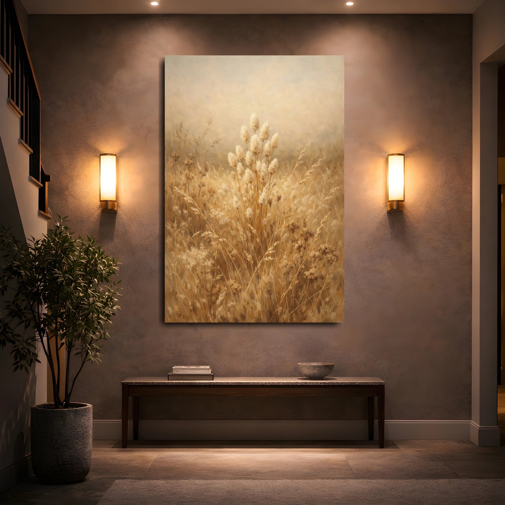 Mockup 4. Nature Pampas Grass Golden Pampas Field shown as stretched canvas wall art