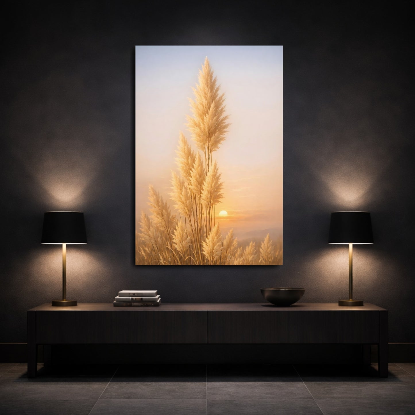 Mockup 2. Nature Pampas Grass Golden Pampas Grass shown as stretched canvas wall art