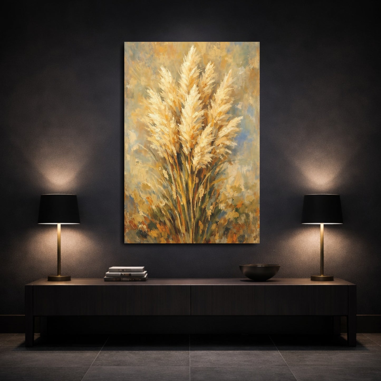 Mockup 2. Nature Pampas Grass Golden Pampas Grass shown as stretched canvas wall art