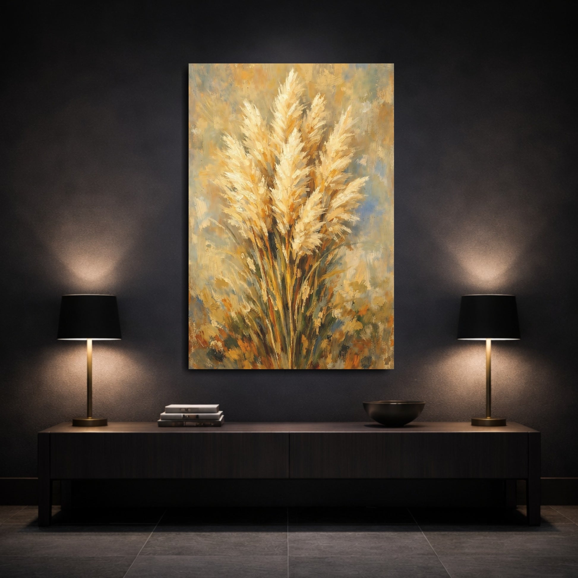 Mockup 2. Nature Pampas Grass Golden Pampas Grass shown as stretched canvas wall art