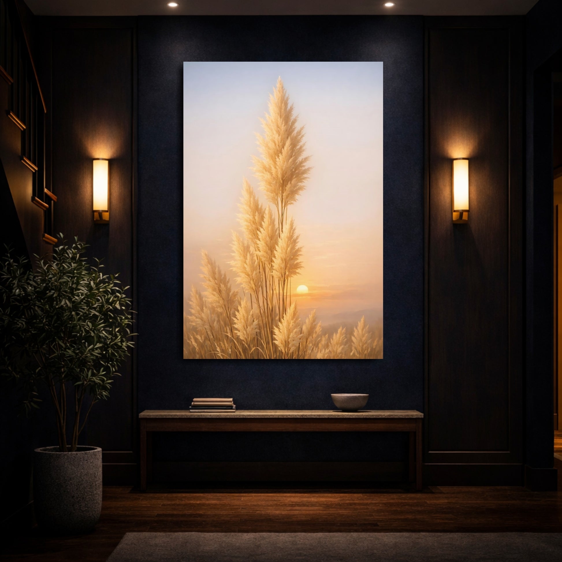 Mockup 3. Nature Pampas Grass Golden Pampas Grass shown as stretched canvas wall art