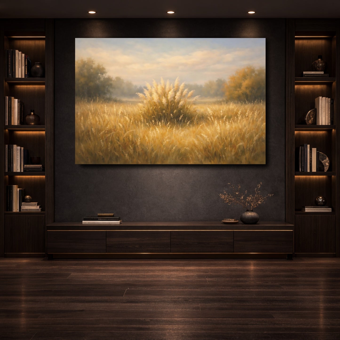 Mockup 3. Nature Pampas Grass Golden Pampas Grass shown as stretched canvas wall art