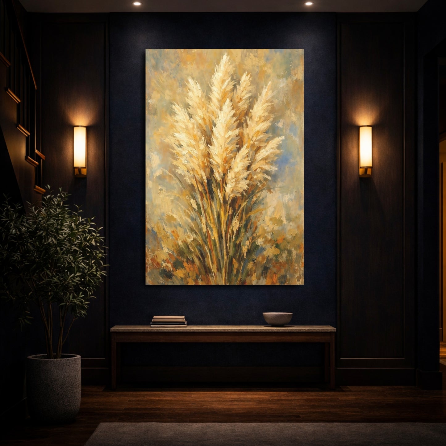 Mockup 3. Nature Pampas Grass Golden Pampas Grass shown as stretched canvas wall art
