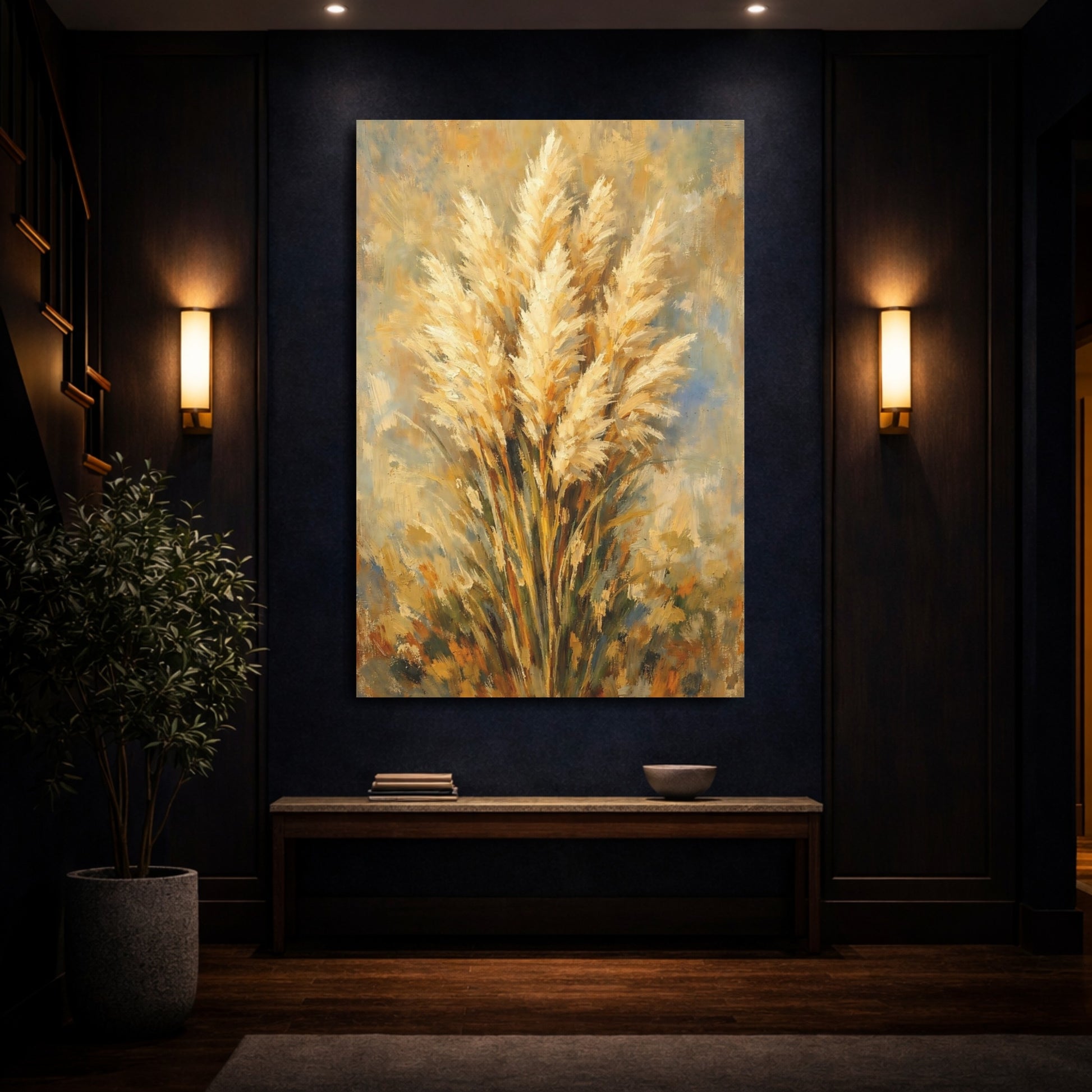 Mockup 3. Nature Pampas Grass Golden Pampas Grass shown as stretched canvas wall art