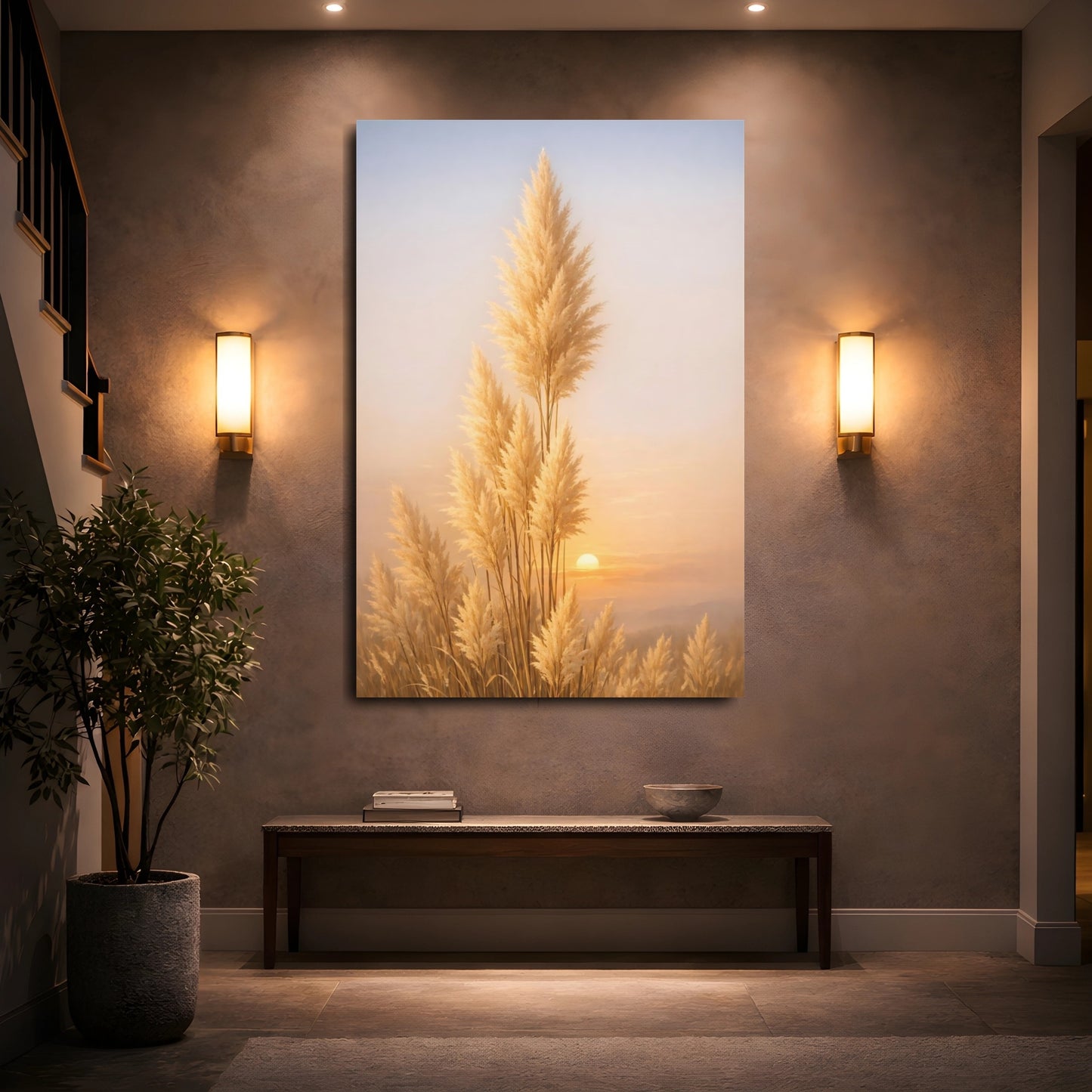 Mockup 4. Nature Pampas Grass Golden Pampas Grass shown as stretched canvas wall art