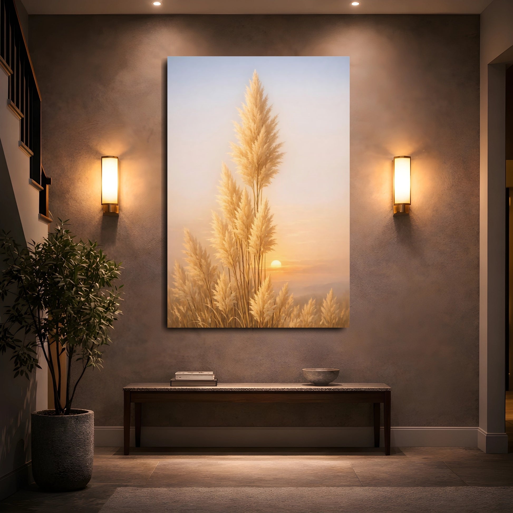 Mockup 4. Nature Pampas Grass Golden Pampas Grass shown as stretched canvas wall art