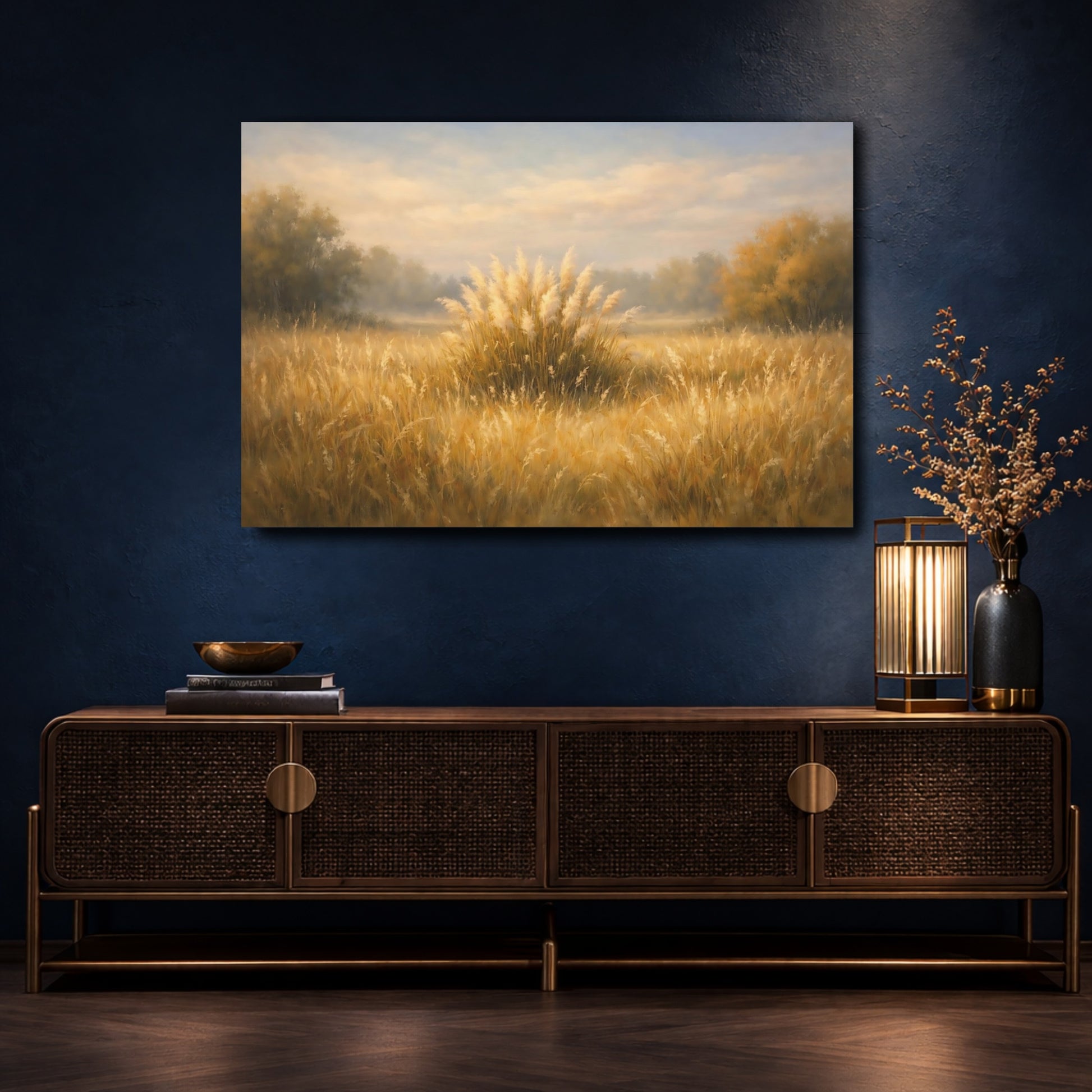 Mockup 4. Nature Pampas Grass Golden Pampas Grass shown as stretched canvas wall art