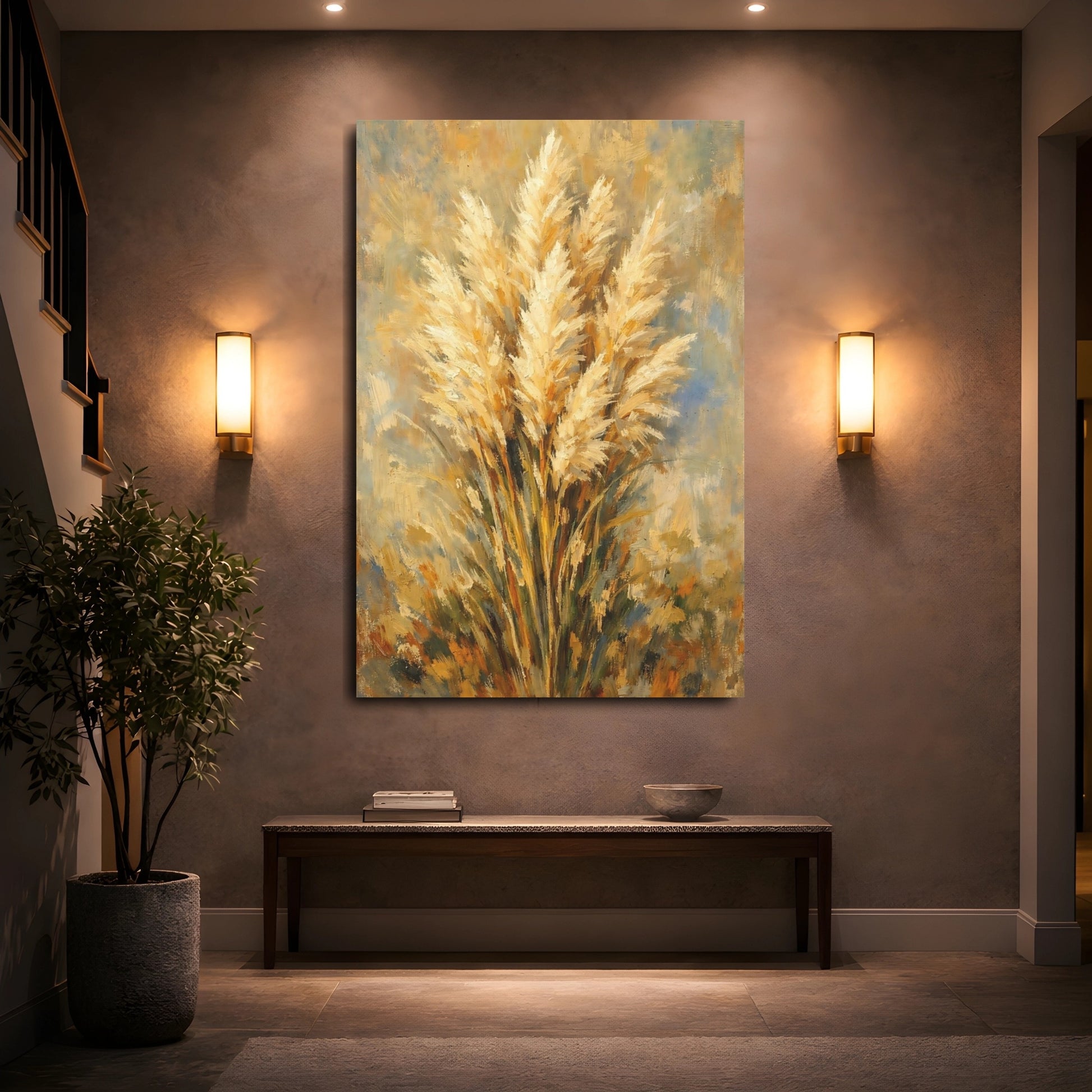 Mockup 4. Nature Pampas Grass Golden Pampas Grass shown as stretched canvas wall art