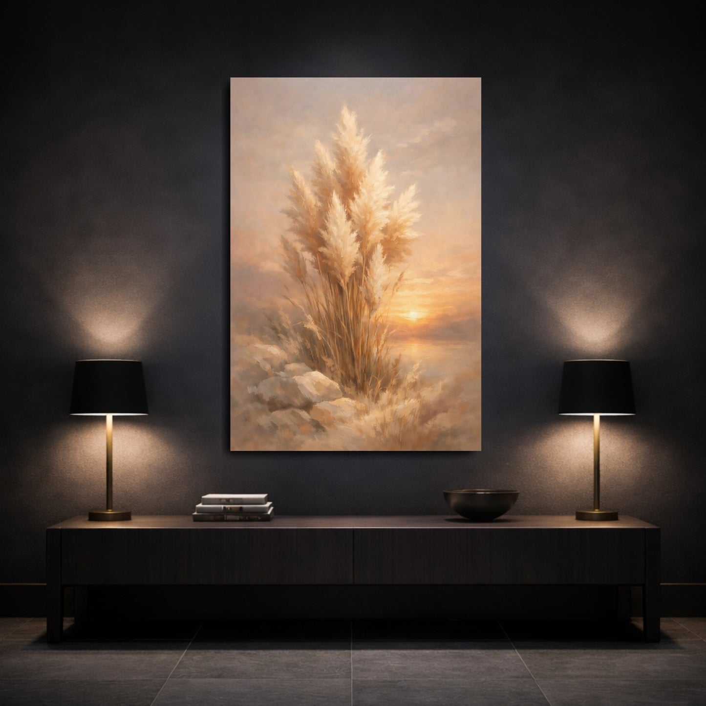 Mockup 2. Nature Pampas Grass Golden Pampas shown as stretched canvas wall art