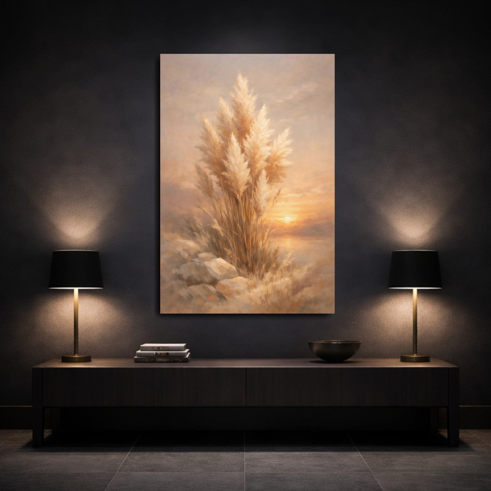 Mockup 2. Nature Pampas Grass Golden Pampas shown as stretched canvas wall art