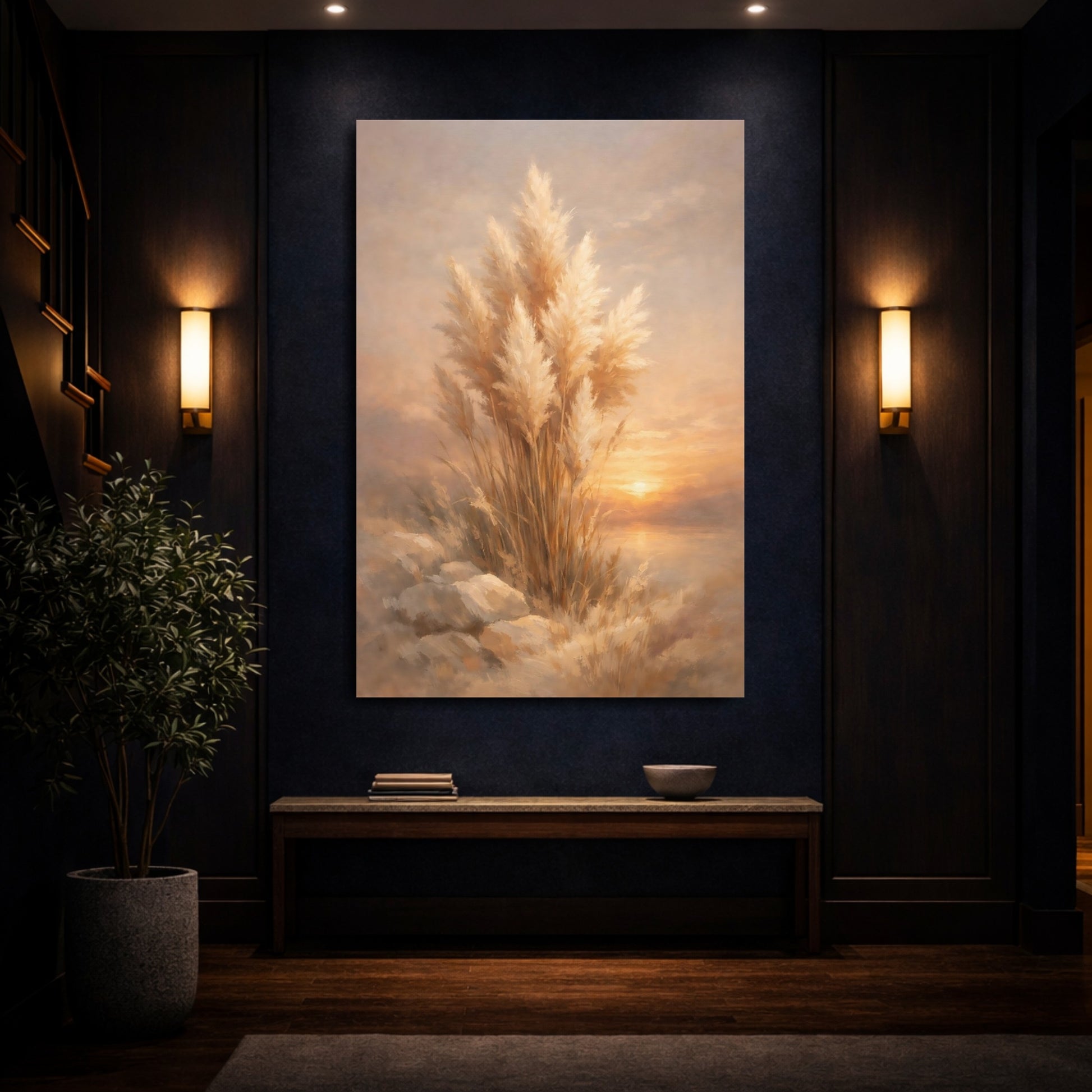 Mockup 3. Nature Pampas Grass Golden Pampas shown as stretched canvas wall art