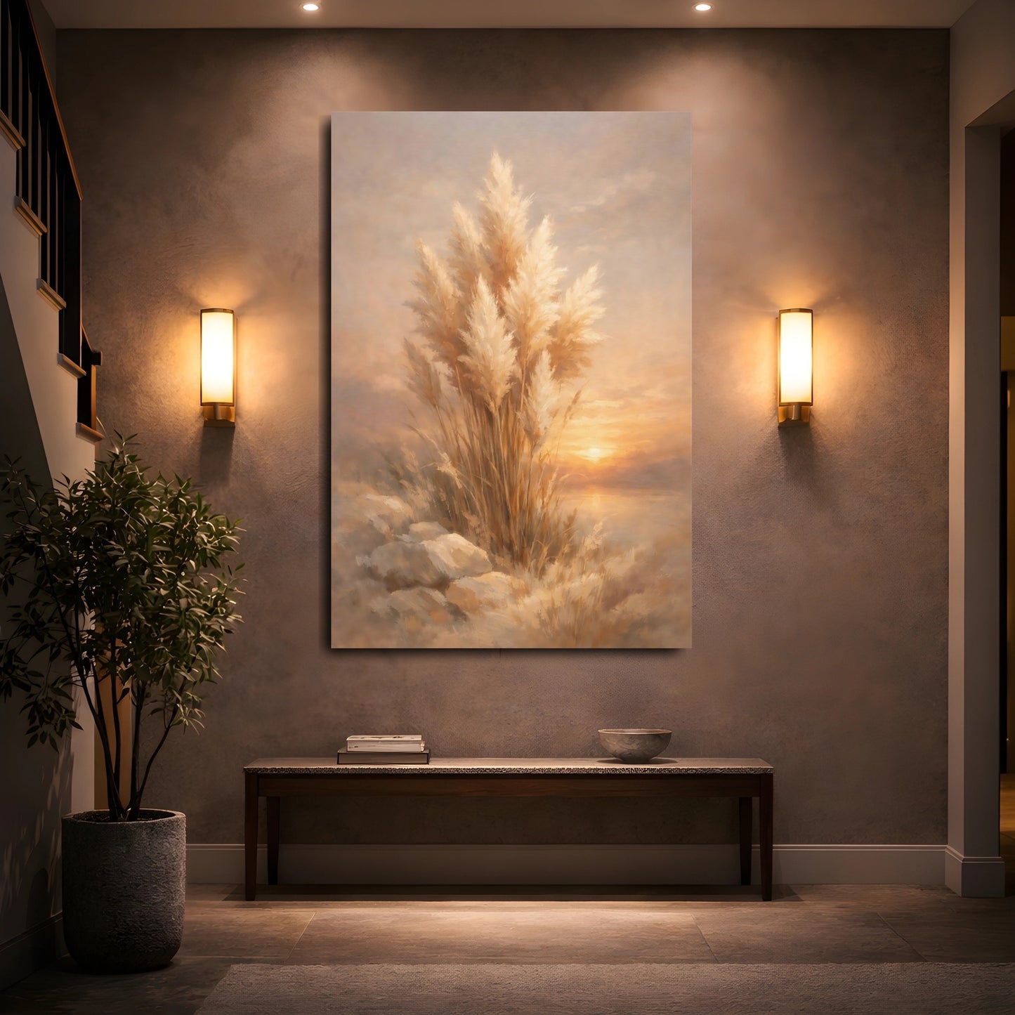 Mockup 4. Nature Pampas Grass Golden Pampas shown as stretched canvas wall art