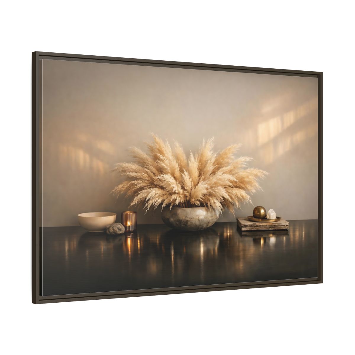 Main Mockup. Nature Pampas Grass Natural Browns shown as stretched canvas wall art