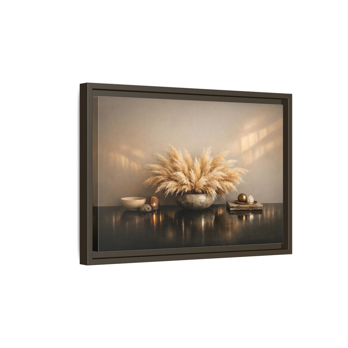 Side Mockup 5. Nature Pampas Grass Natural Browns shown as stretched canvas wall art