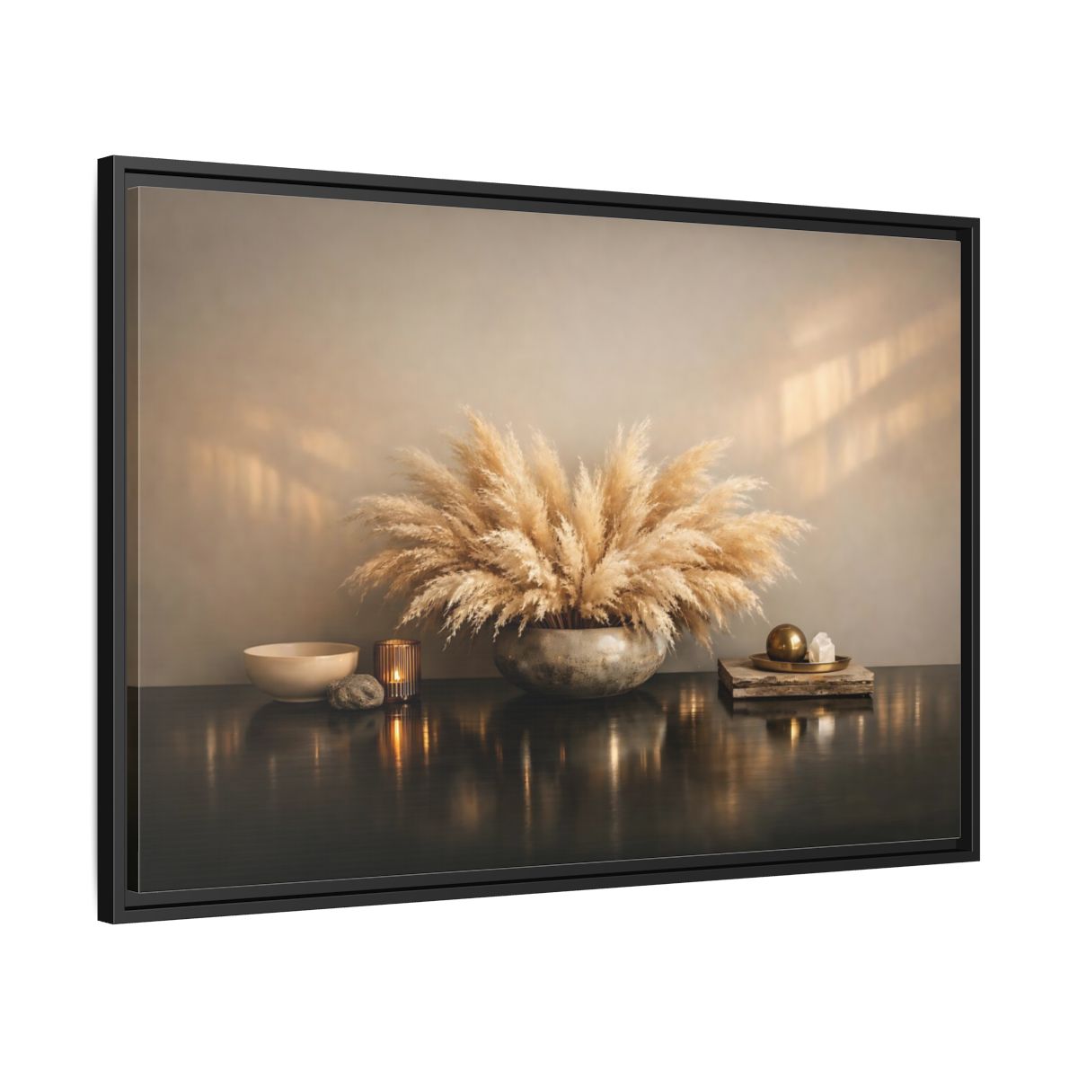 Side Mockup 13. Nature Pampas Grass Natural Browns shown as stretched canvas wall art