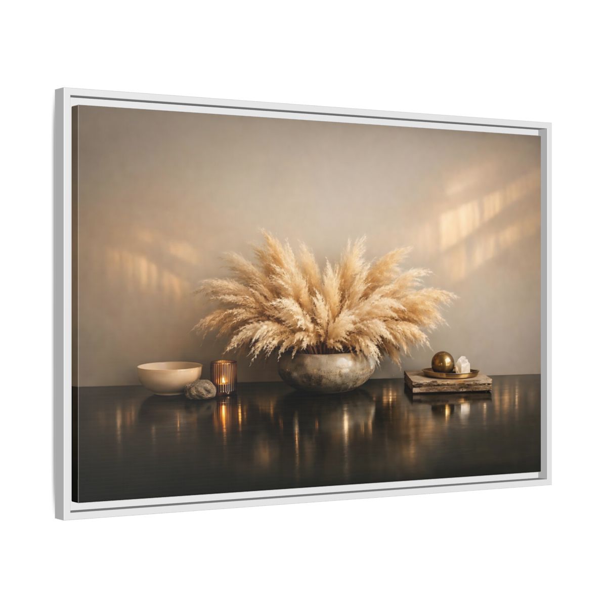Side Mockup 8. Nature Pampas Grass Natural Browns shown as stretched canvas wall art