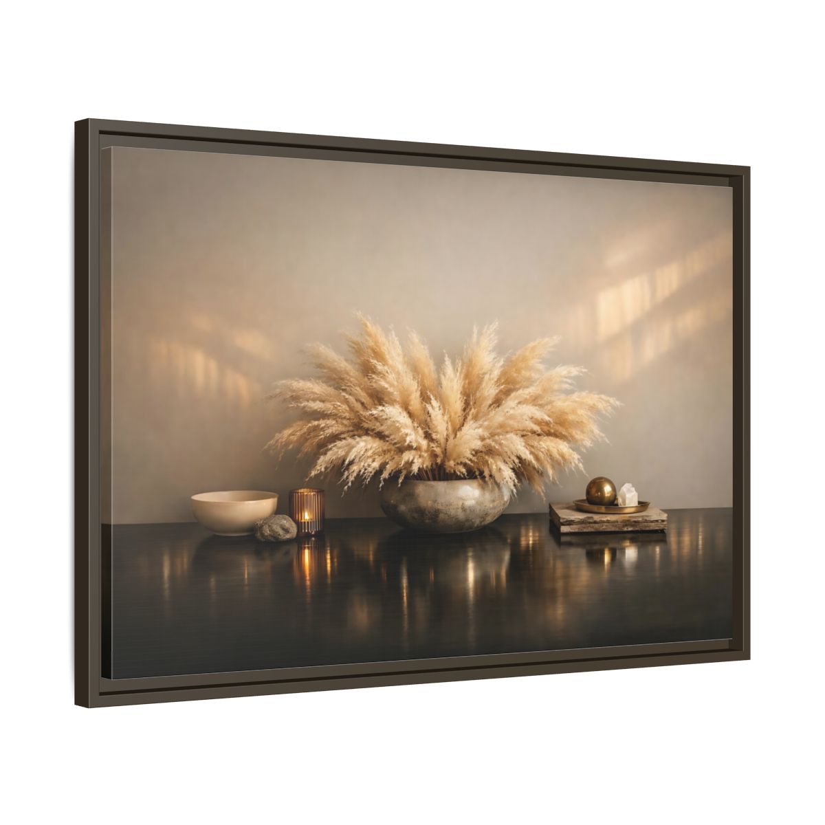 Side Mockup 11. Nature Pampas Grass Natural Browns shown as stretched canvas wall art