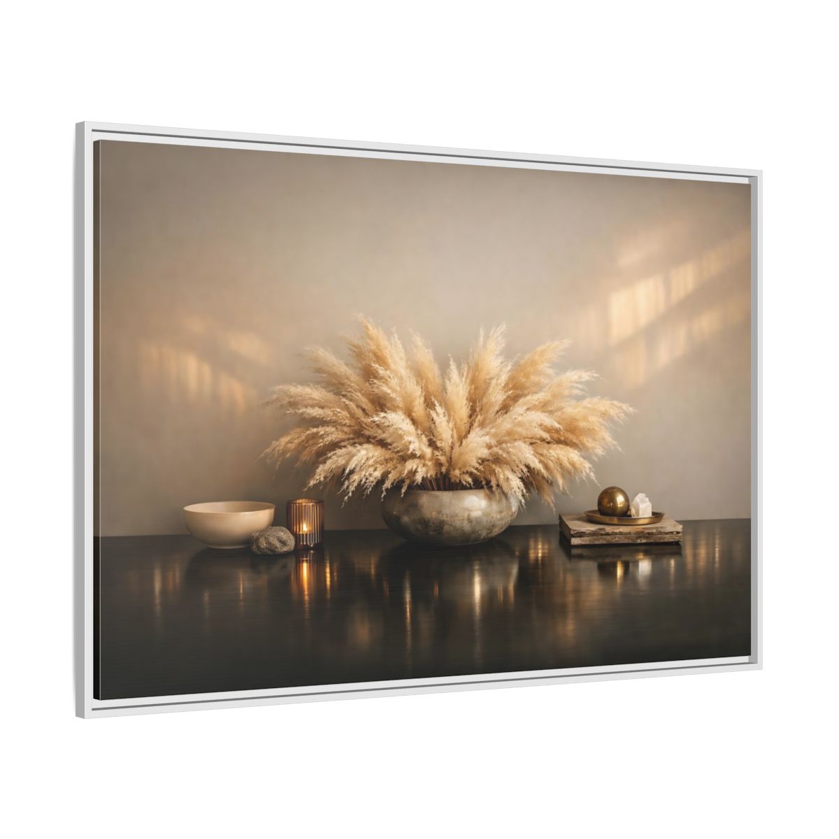 Side Mockup 7. Nature Pampas Grass Natural Browns shown as stretched canvas wall art