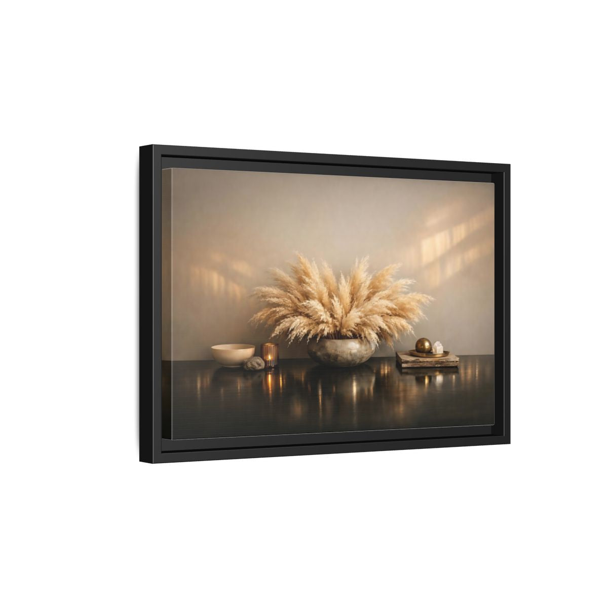 Side Mockup 6. Nature Pampas Grass Natural Browns shown as stretched canvas wall art