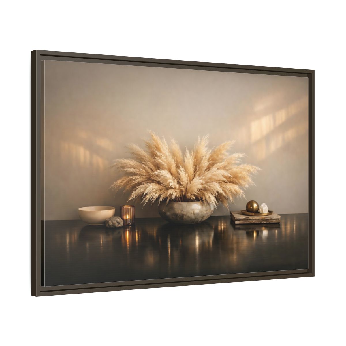 Side Mockup 9. Nature Pampas Grass Natural Browns shown as stretched canvas wall art