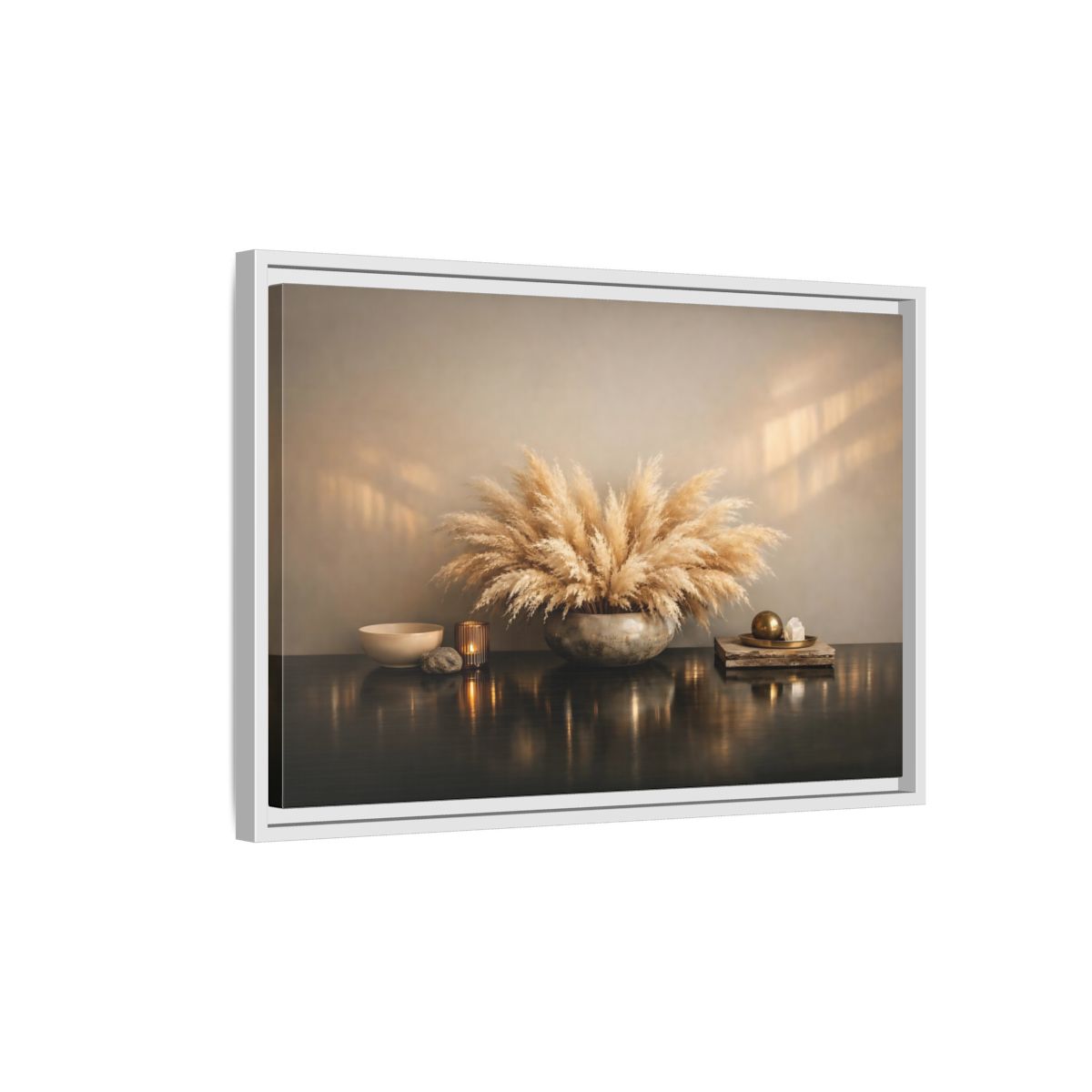 Side Mockup 1. Nature Pampas Grass Natural Browns shown as stretched canvas wall art