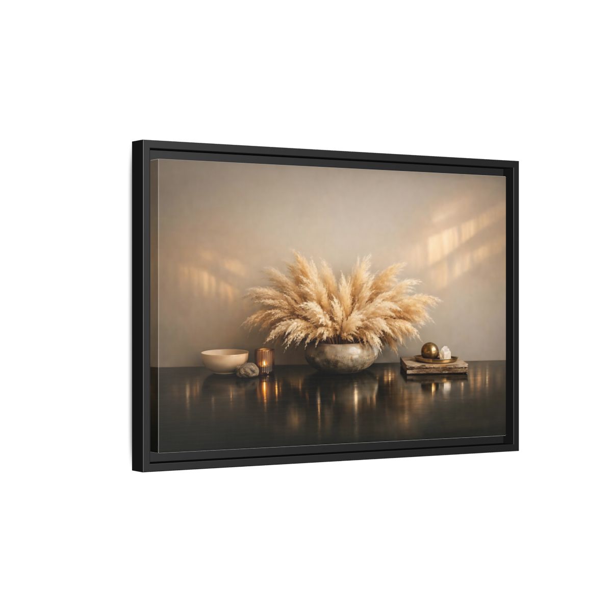 Side Mockup 3. Nature Pampas Grass Natural Browns shown as stretched canvas wall art