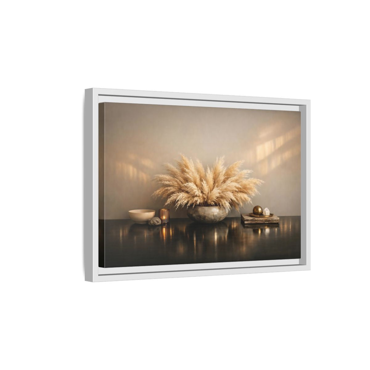 Side Mockup 4. Nature Pampas Grass Natural Browns shown as stretched canvas wall art