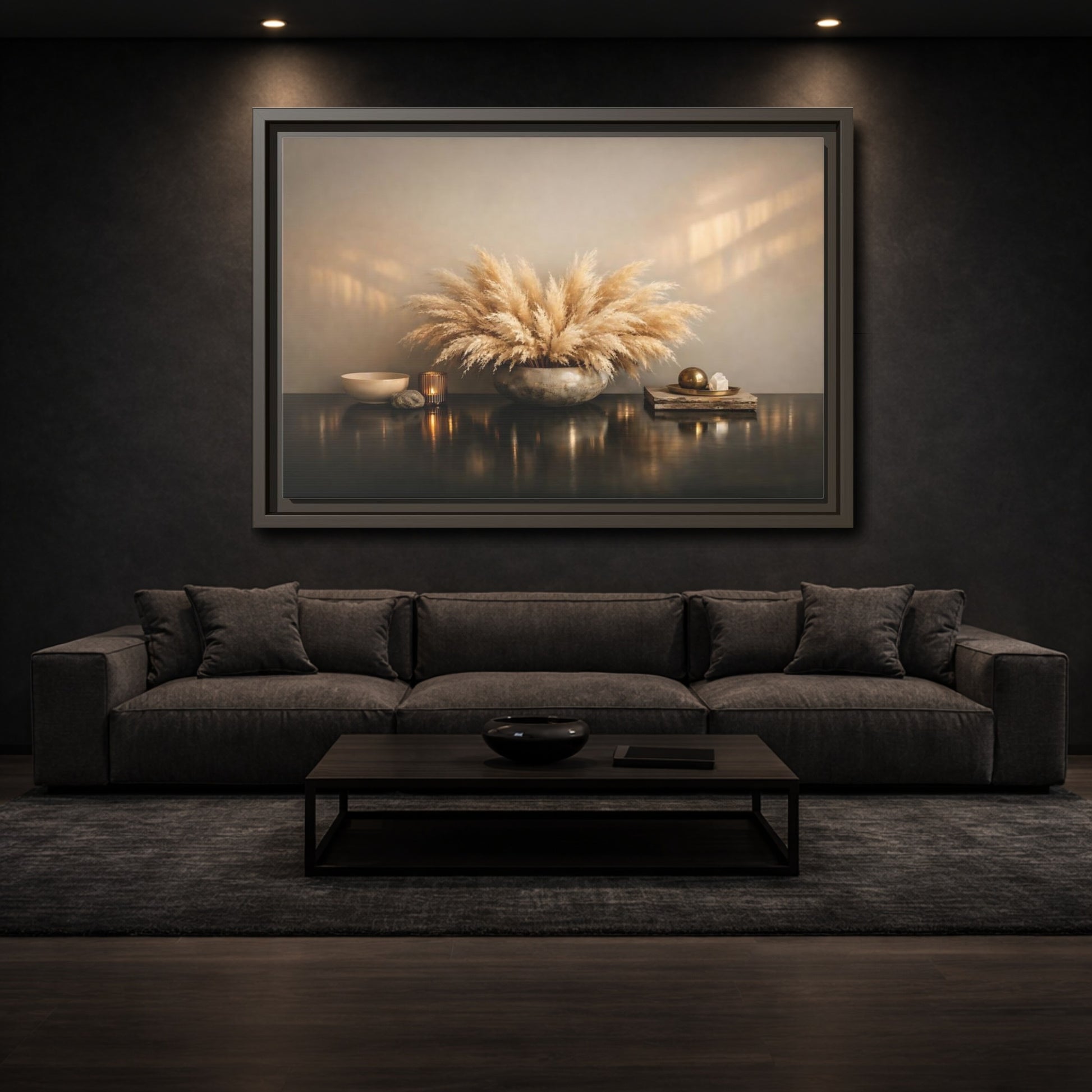 Mockup 2. Nature Pampas Grass Natural Browns shown as stretched canvas wall art