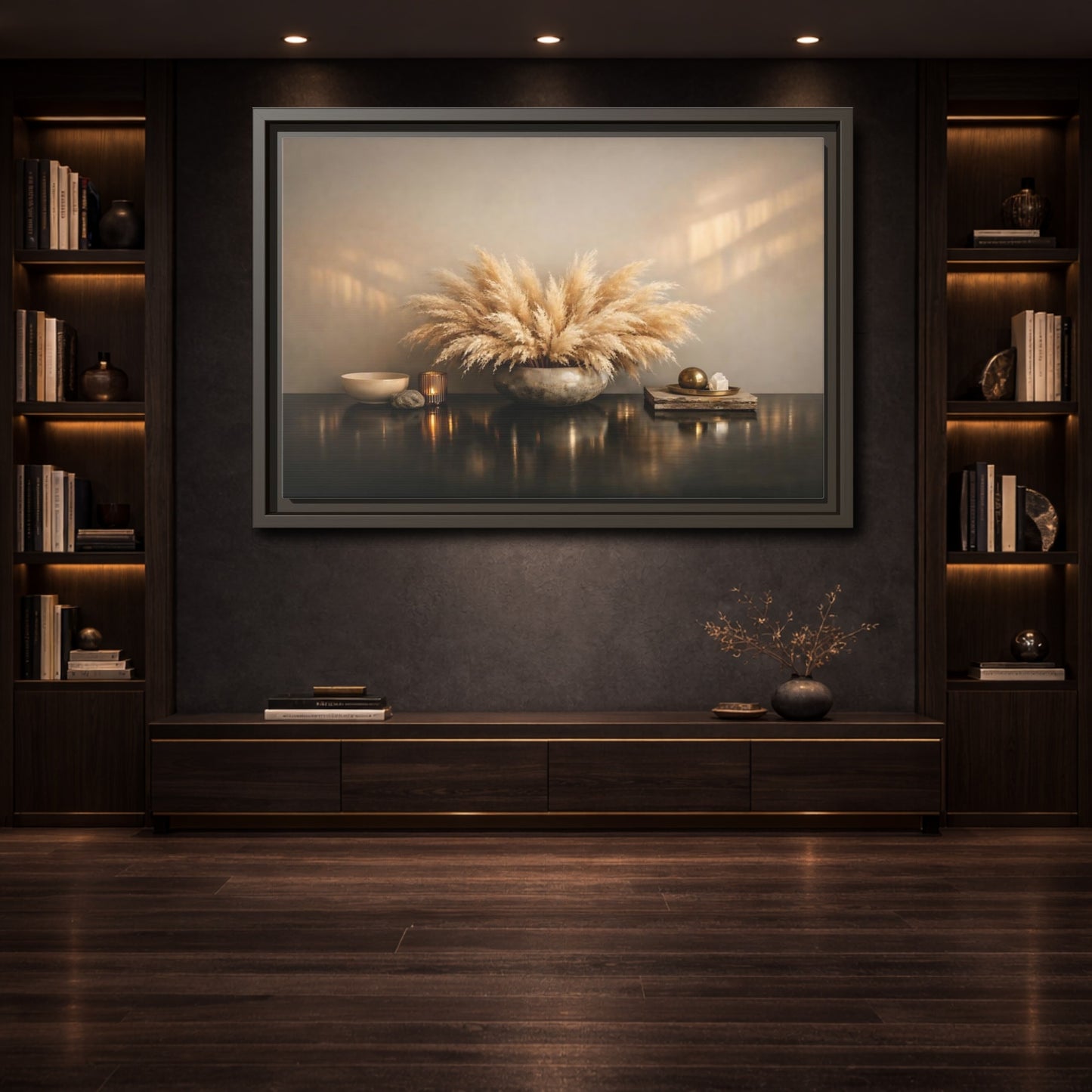 Mockup 3. Nature Pampas Grass Natural Browns shown as stretched canvas wall art