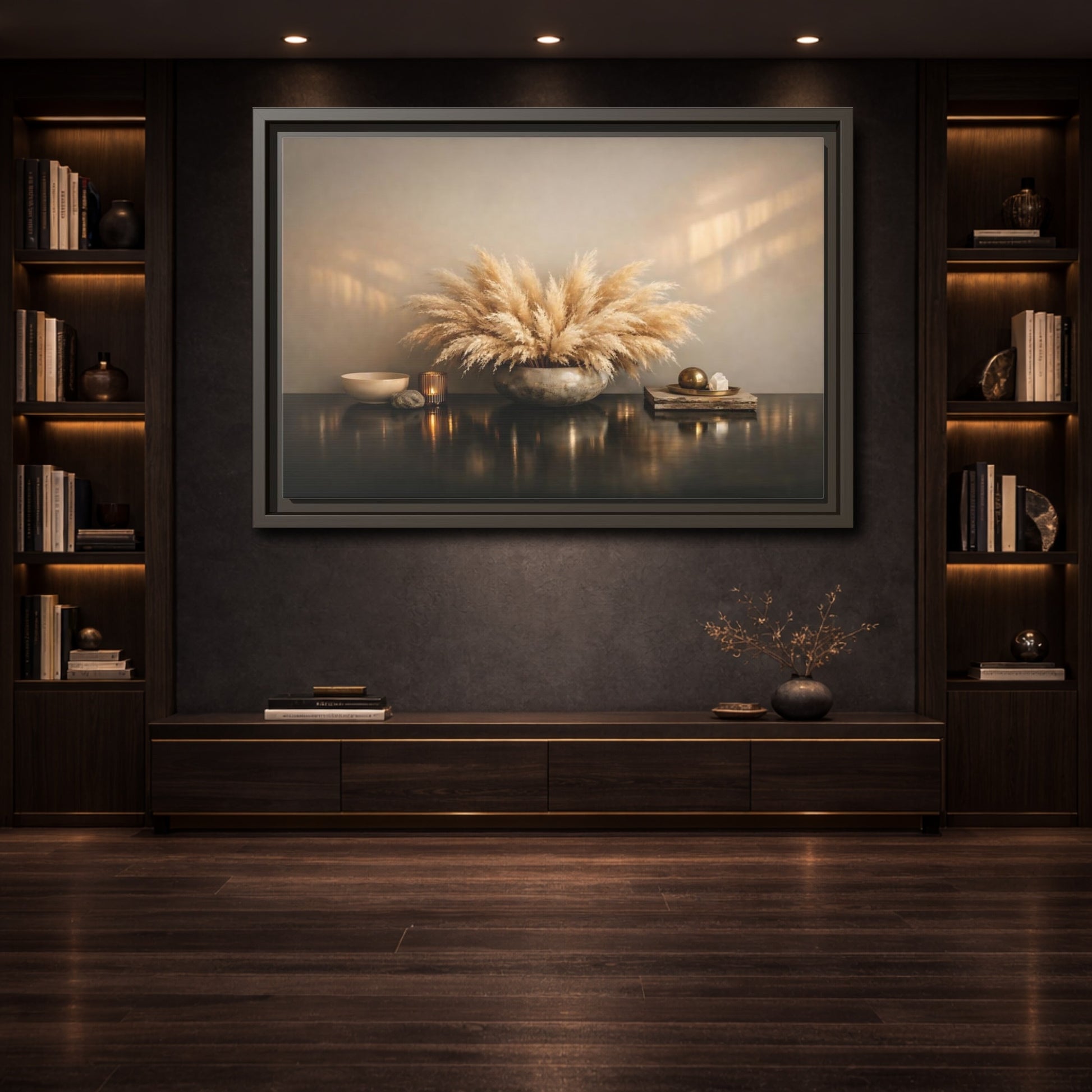 Mockup 3. Nature Pampas Grass Natural Browns shown as stretched canvas wall art