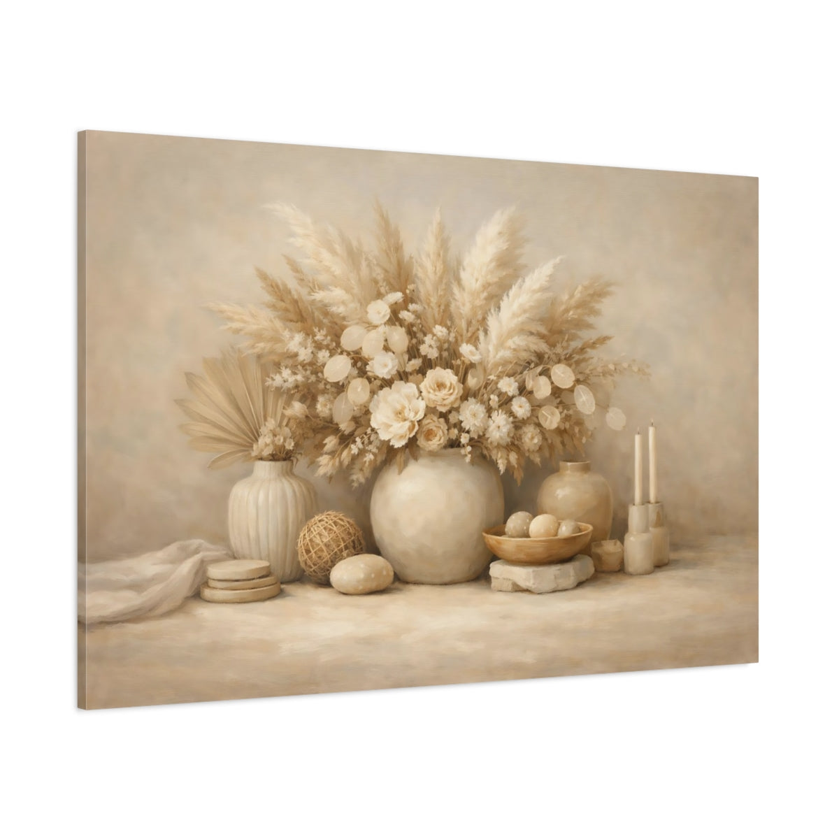 Main Mockup. Nature Pampas Grass Neutral Boho Decor shown as stretched canvas wall art
