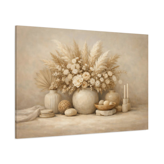 Main Mockup. Nature Pampas Grass Neutral Boho Decor shown as stretched canvas wall art