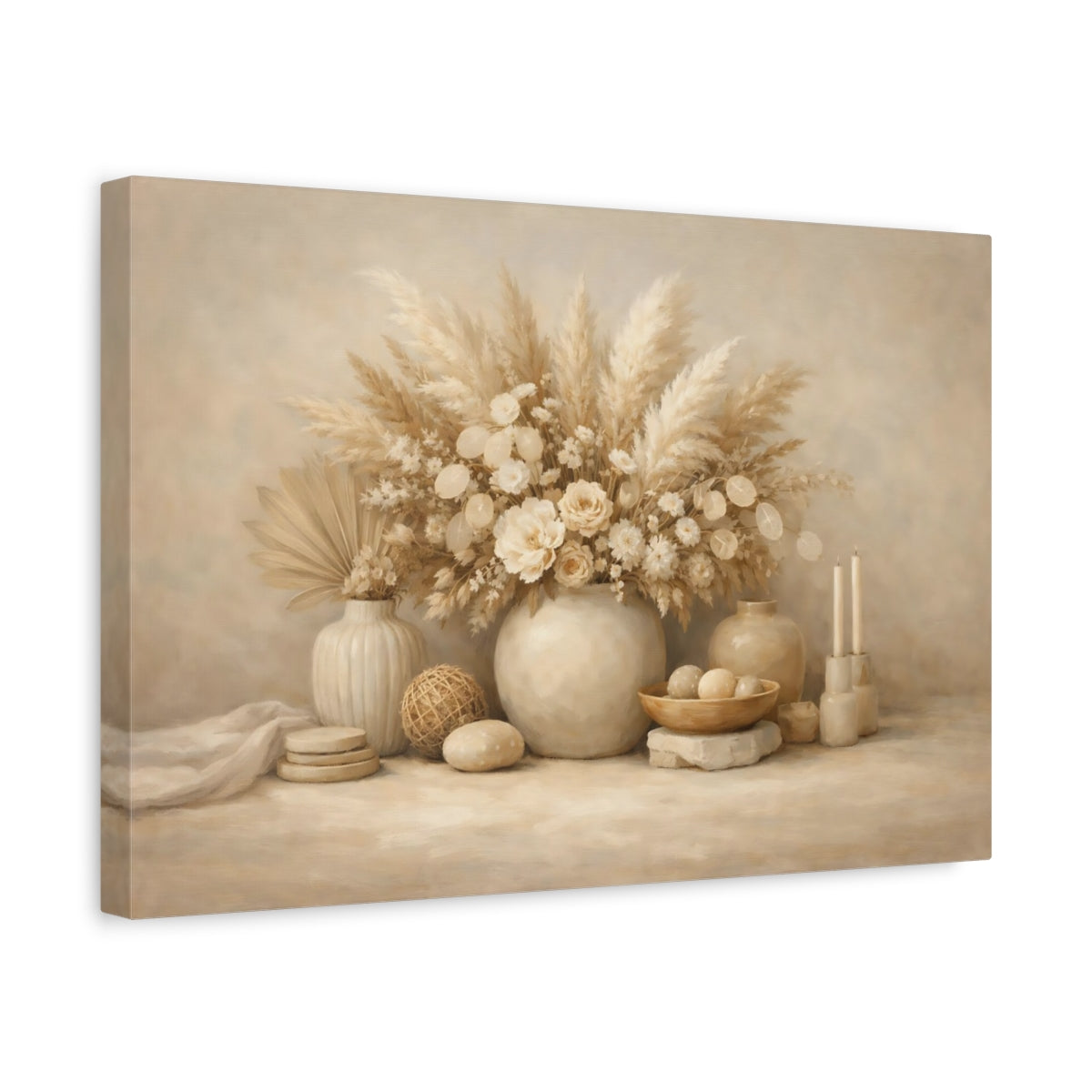 Side Mockup 4. Nature Pampas Grass Neutral Boho Decor shown as stretched canvas wall art