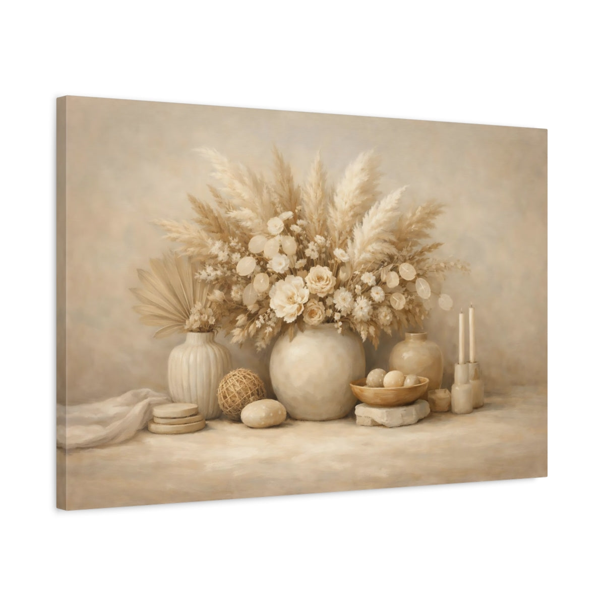 Side Mockup 2. Nature Pampas Grass Neutral Boho Decor shown as stretched canvas wall art