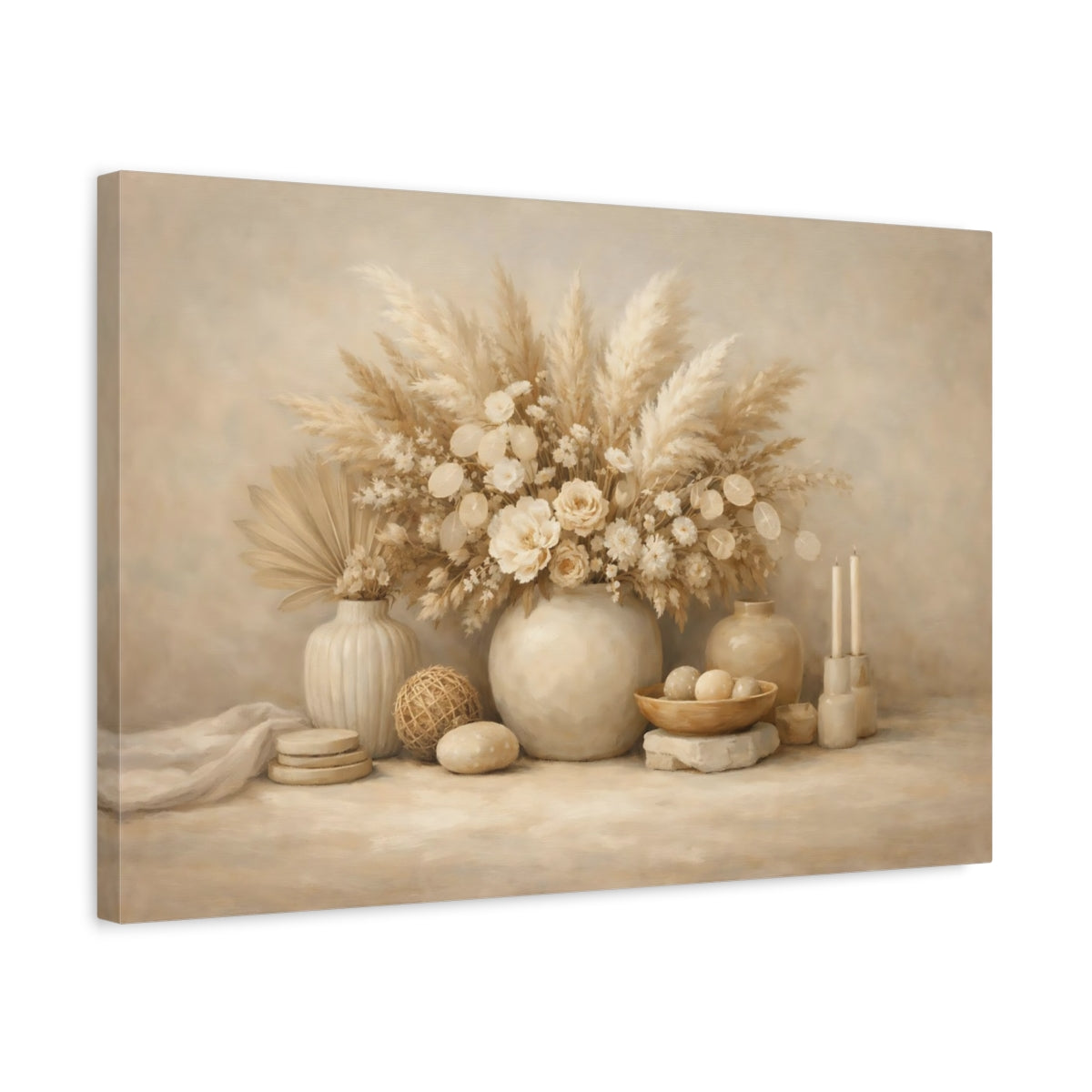 Side Mockup 3. Nature Pampas Grass Neutral Boho Decor shown as stretched canvas wall art