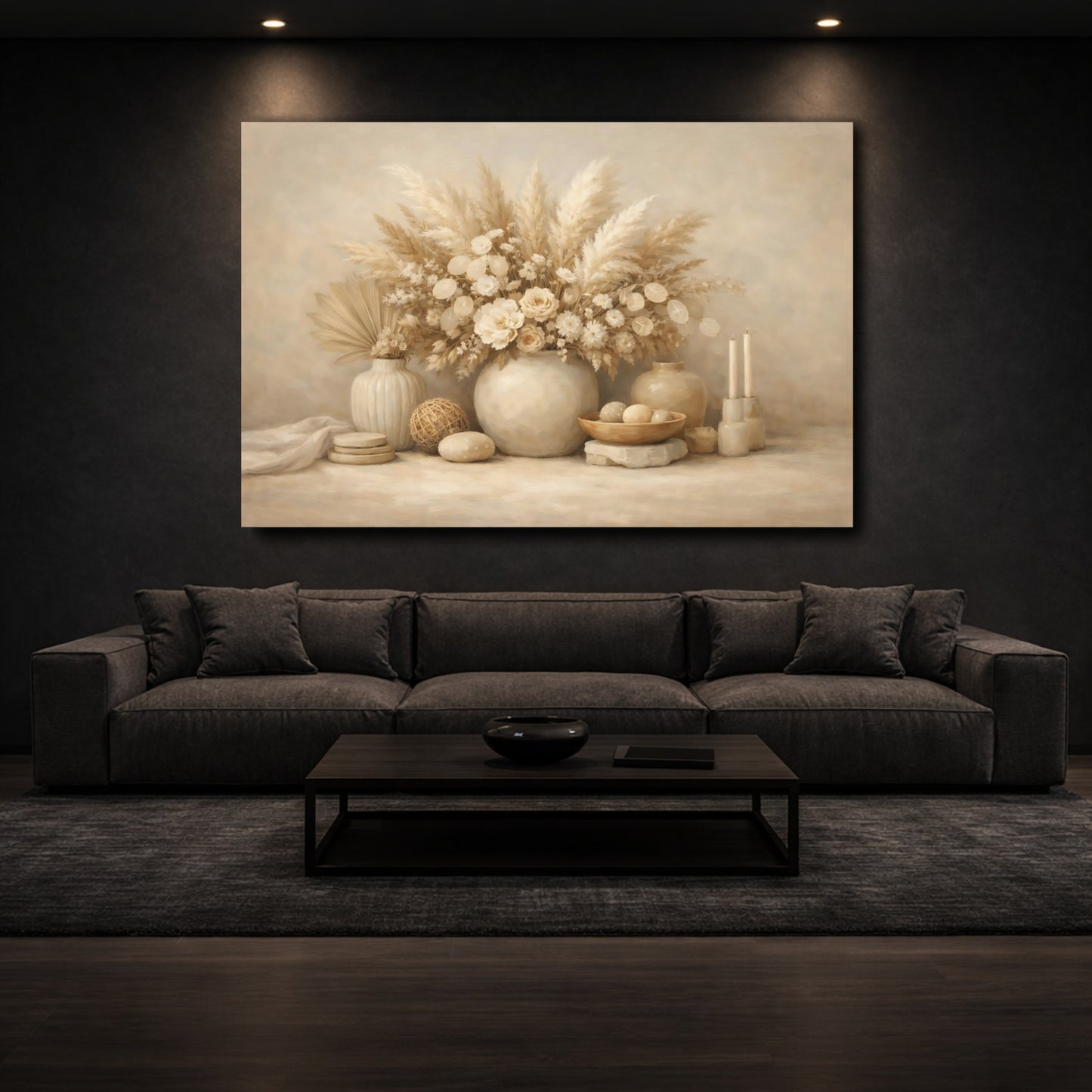 Mockup 2. Nature Pampas Grass Neutral Boho Decor shown as stretched canvas wall art