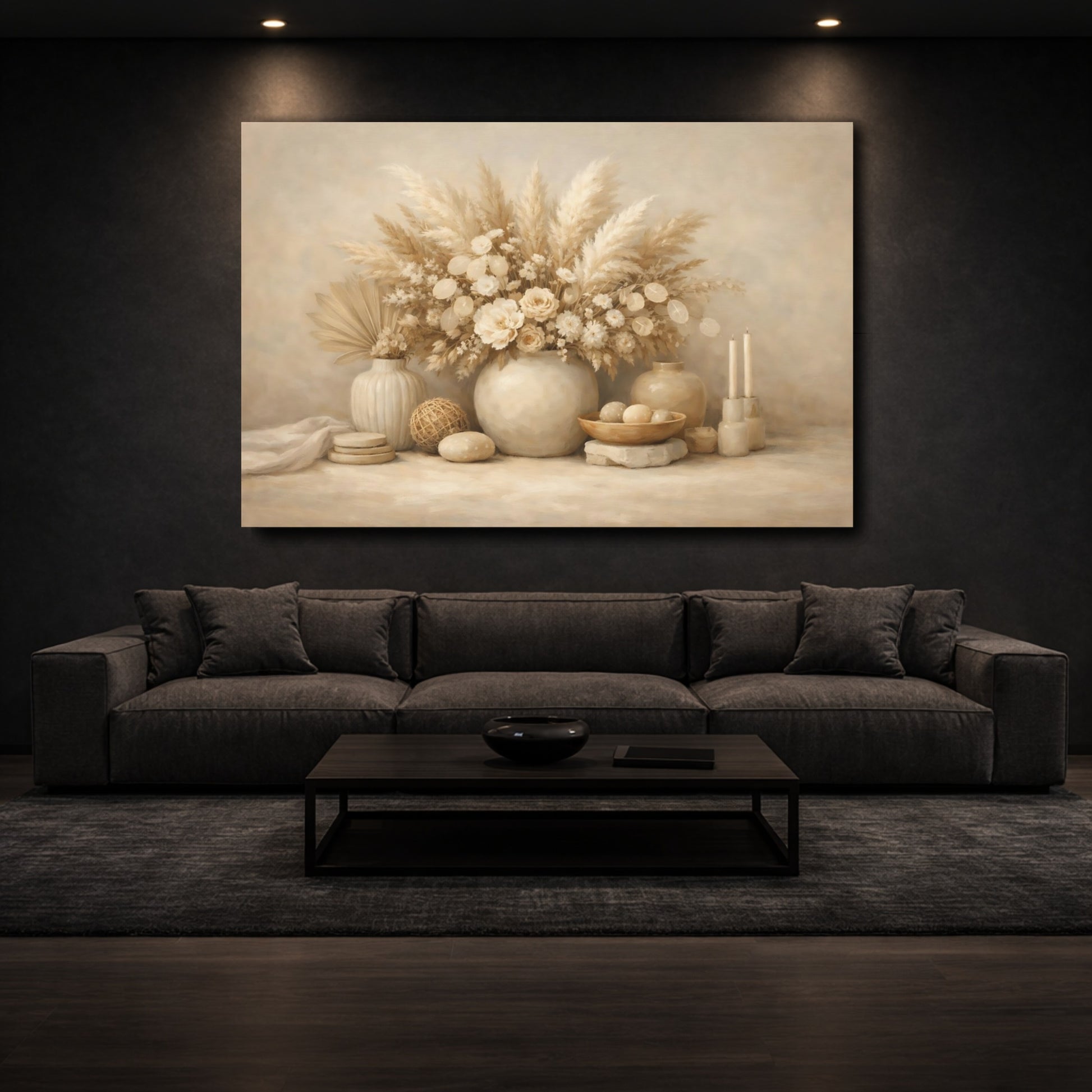 Mockup 2. Nature Pampas Grass Neutral Boho Decor shown as stretched canvas wall art