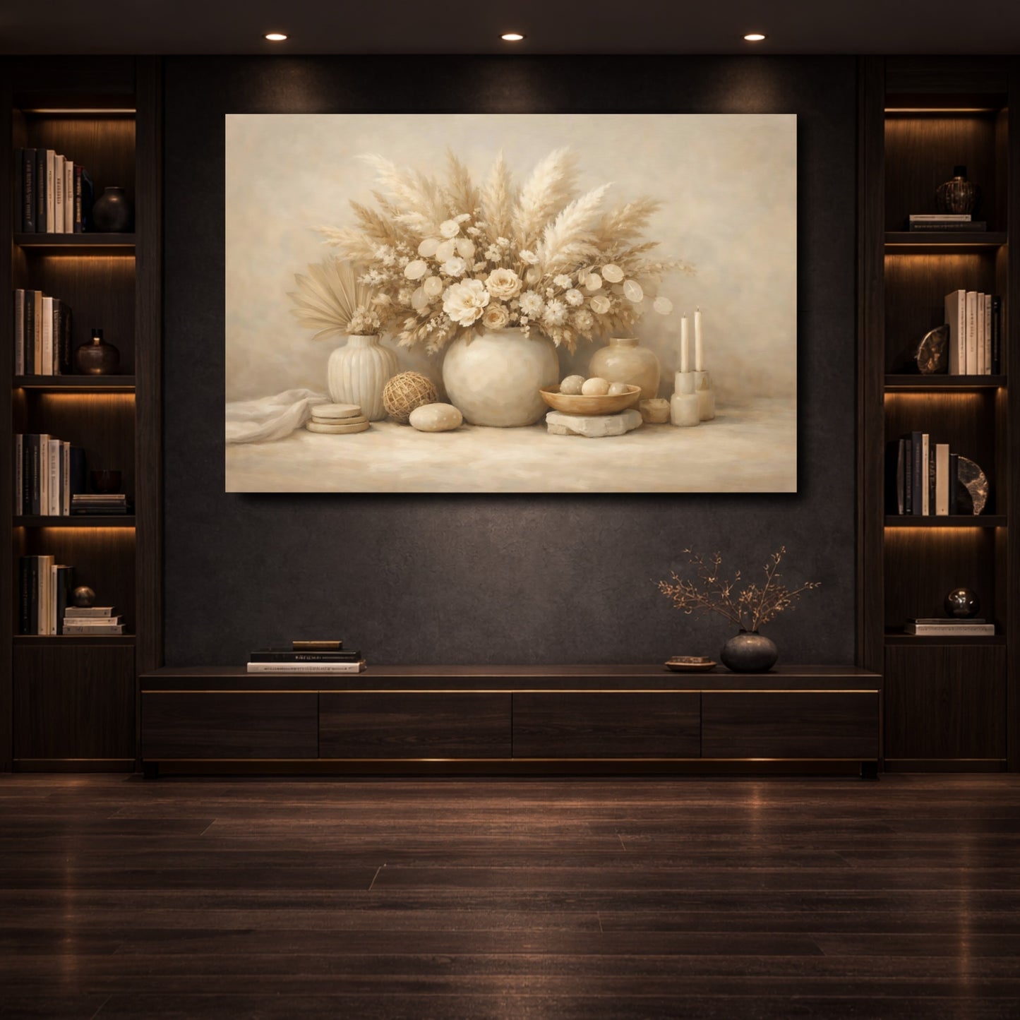 Mockup 3. Nature Pampas Grass Neutral Boho Decor shown as stretched canvas wall art