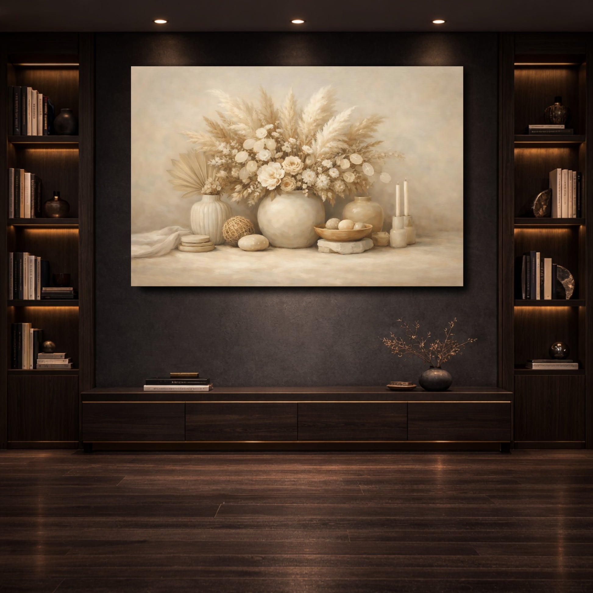 Mockup 3. Nature Pampas Grass Neutral Boho Decor shown as stretched canvas wall art