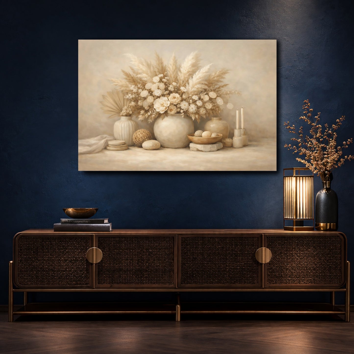 Mockup 4. Nature Pampas Grass Neutral Boho Decor shown as stretched canvas wall art