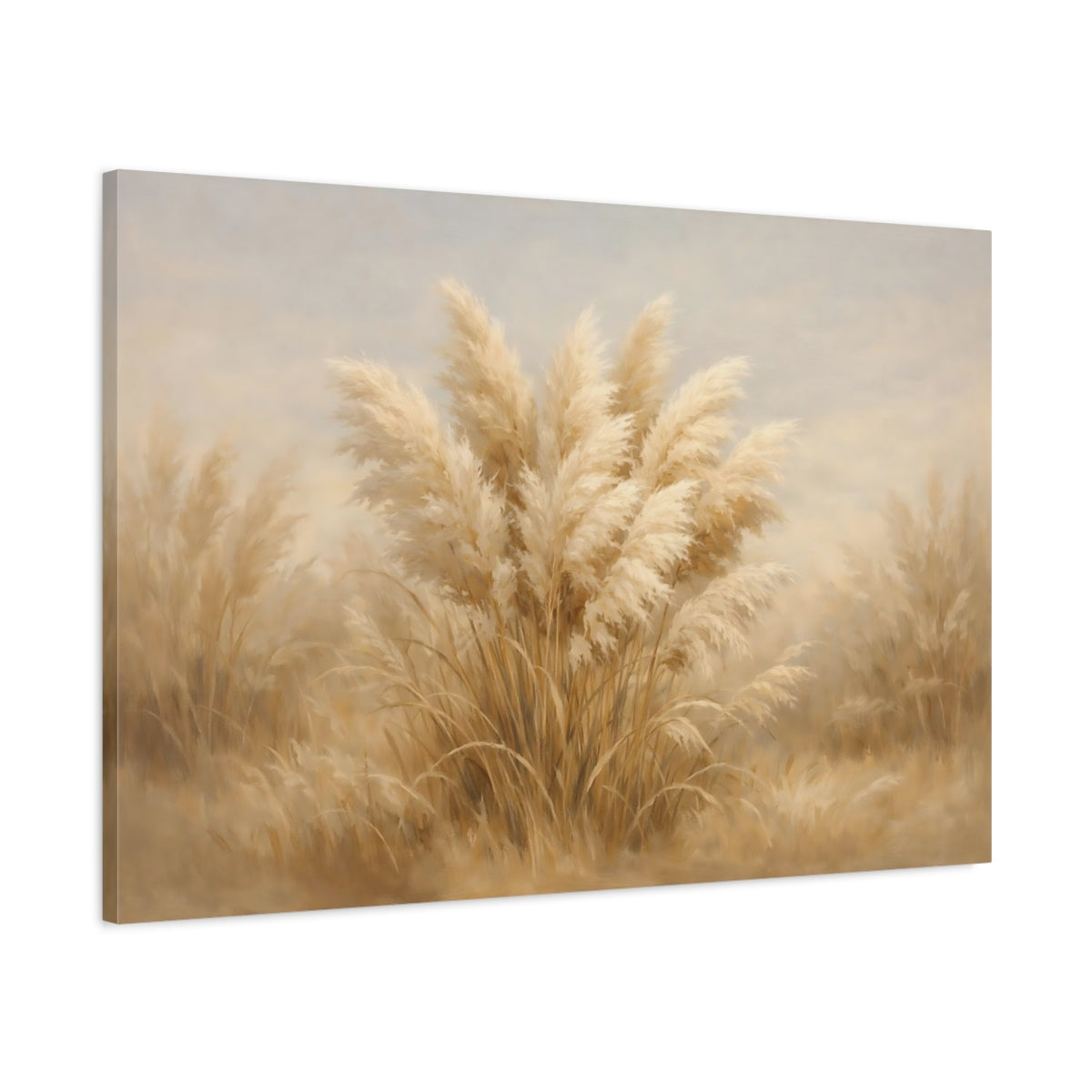 Side Mockup 1. Nature Pampas Grass Pampas Grass Neutral shown as stretched canvas wall art