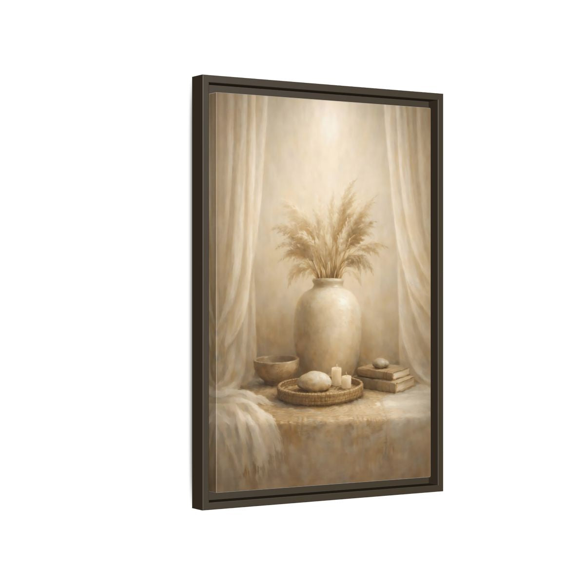 Side Mockup 2. Nature Pampas Grass Neutral Pampas Decor shown as stretched canvas wall art