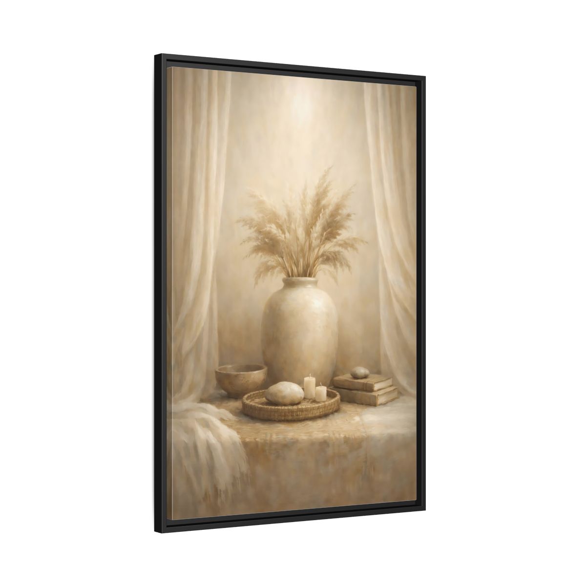 Side Mockup 13. Nature Pampas Grass Neutral Pampas Decor shown as stretched canvas wall art