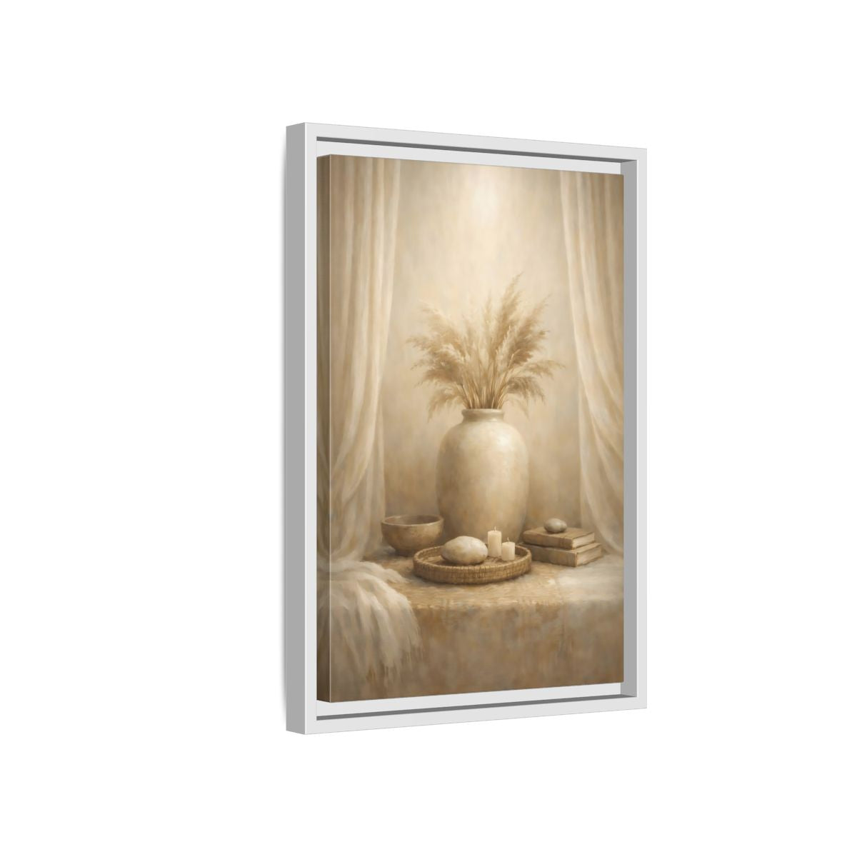 Side Mockup 4. Nature Pampas Grass Neutral Pampas Decor shown as stretched canvas wall art