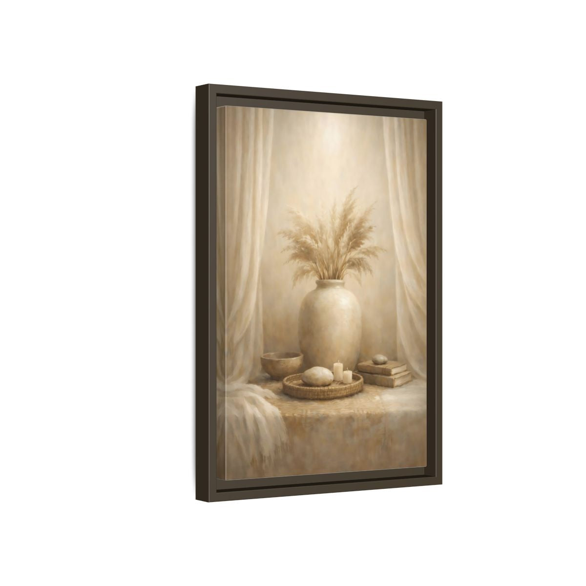 Side Mockup 5. Nature Pampas Grass Neutral Pampas Decor shown as stretched canvas wall art