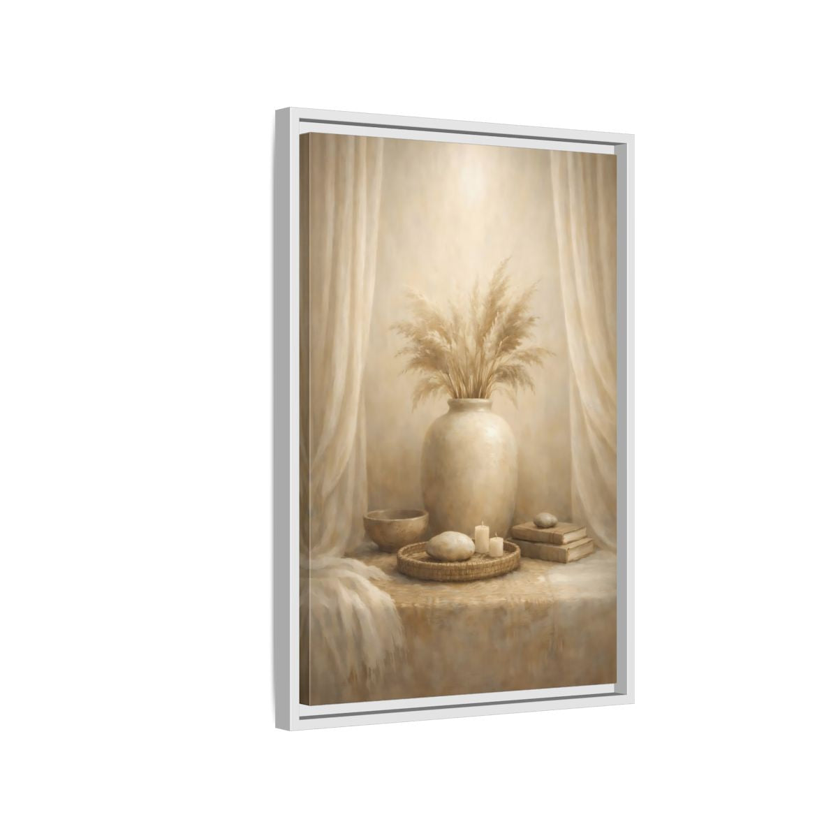 Side Mockup 1. Nature Pampas Grass Neutral Pampas Decor shown as stretched canvas wall art
