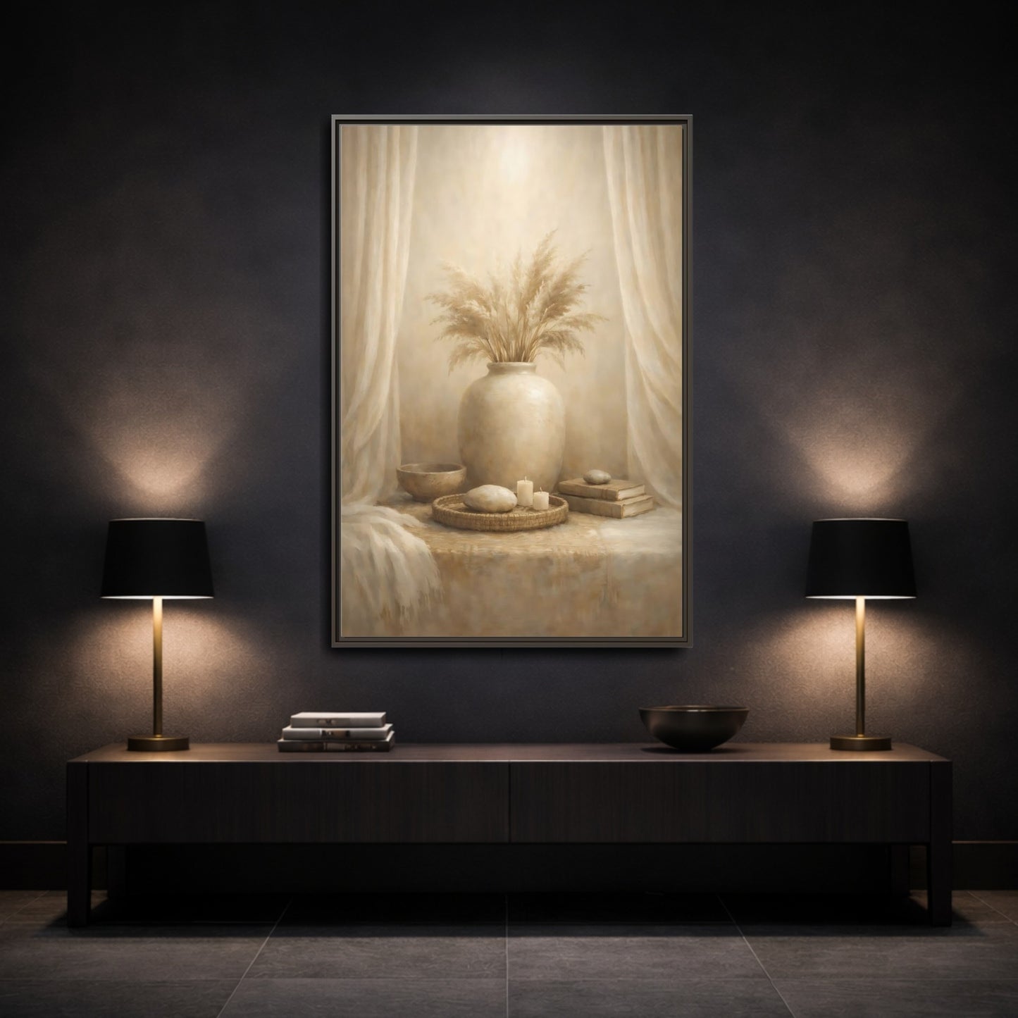Mockup 2. Nature Pampas Grass Neutral Pampas Decor shown as stretched canvas wall art