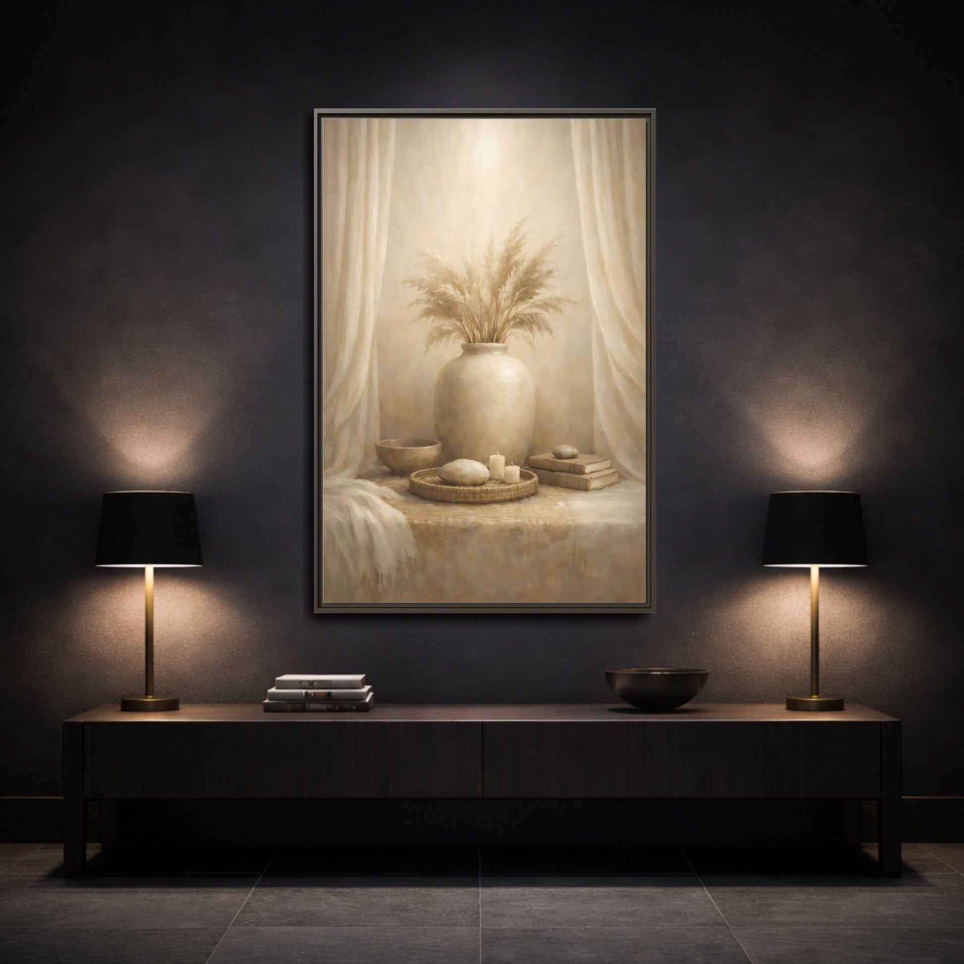 Mockup 2. Nature Pampas Grass Neutral Pampas Decor shown as stretched canvas wall art